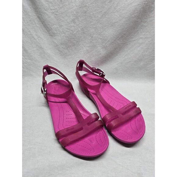 Crocs Women's Really Sexi Ankle Strap Strappy Sandals Fuchsia Pink Sz 7- Flawed - Picture 2 of 15